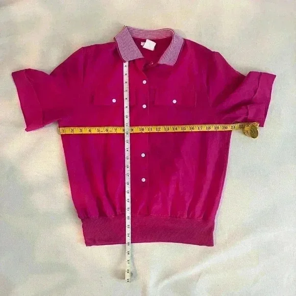 Vintage | Barbiecore 90s SS Button Down Polo - Bubblegum Pink / Sz M - Picture 8 of 9